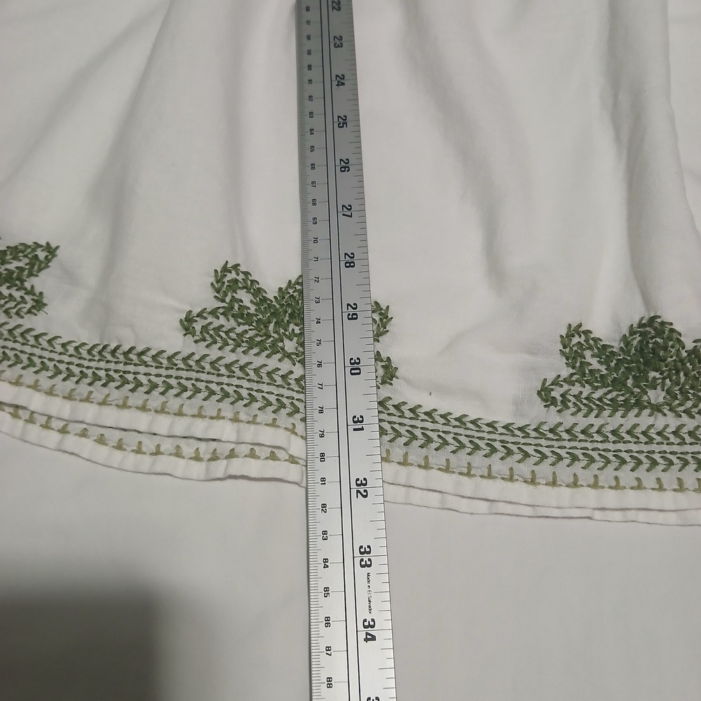 Zara White Embroidered Dress Womens Extra Small XS Green Trim Boho Chic - Picture 7 of 8